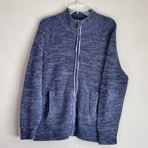 Cabincore L.L. Bean Men’s Blue Chunky Knit Full Zip-Up cotton Sweater size L Reg